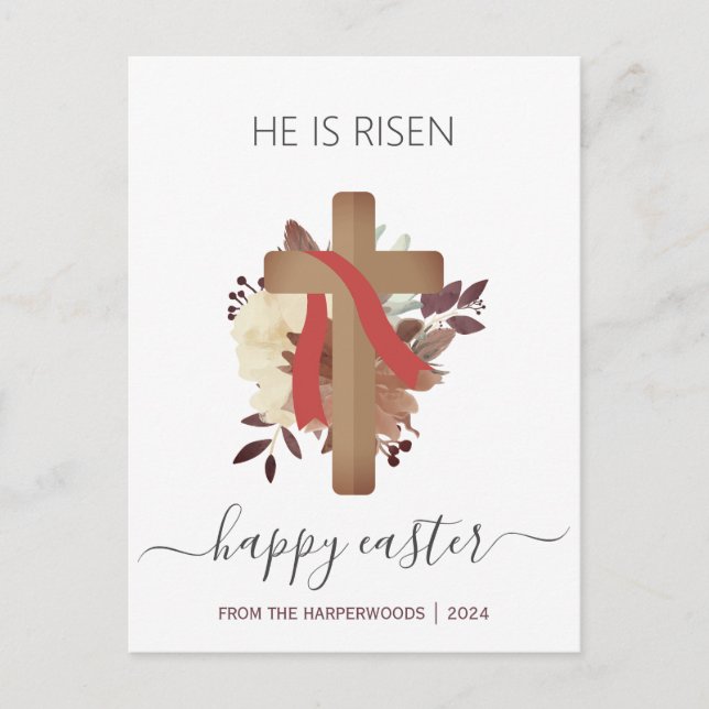 Cartes Pour Fêtes Annuelles Elégant Floral Happy Croix de Pâques Christian (Devant)
