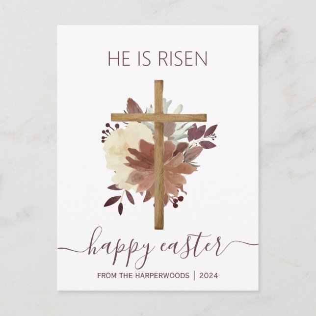Cartes Pour Fêtes Annuelles Elégant Floral Happy Croix de Pâques Christian (Devant)