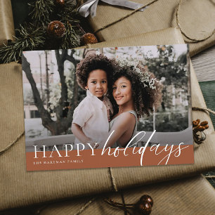 Cartes Pour Fêtes Annuelles Élégant Floral Happy Holidays Terracotta Photo