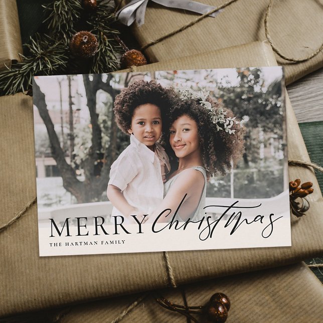 Cartes Pour Fêtes Annuelles Elégant floral Joyeux Noël noir ivoire photo (Créateur téléchargé)