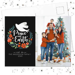 Cartes Pour Fêtes Annuelles Elegant Floral Peace on Earth Merry Christmas