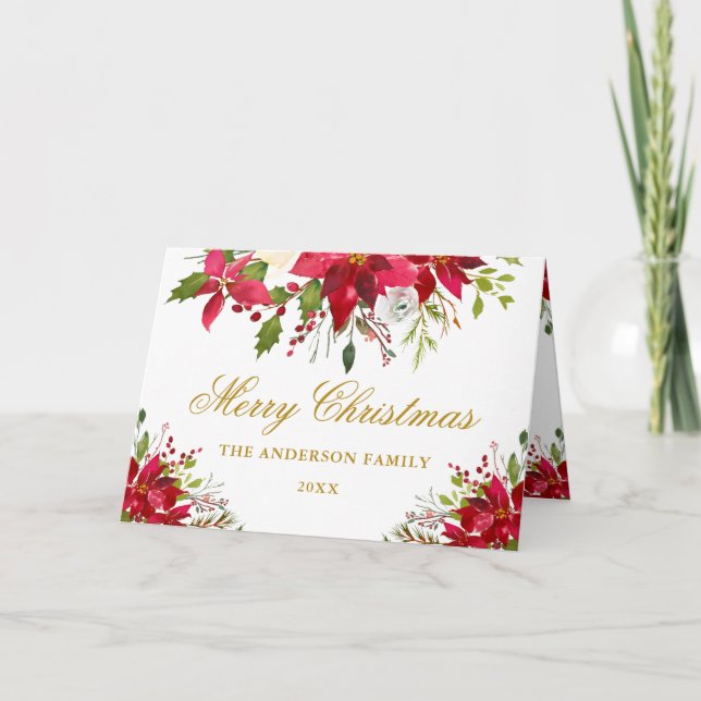 Cartes Pour Fêtes Annuelles Élégant floral Poinsettia Gold Christmas Pold (Devant)