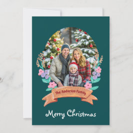Cartes Pour Fêtes Annuelles élégant Floral Wreath vert foncé photo Noël