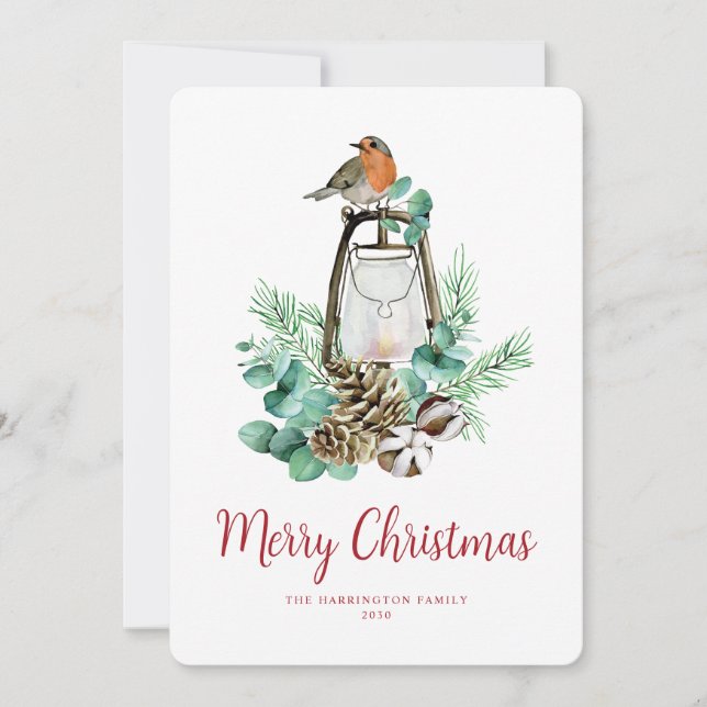 Cartes Pour Fêtes Annuelles Élégant Foliage d'oiseaux de Noël non photo vacanc (Devant)