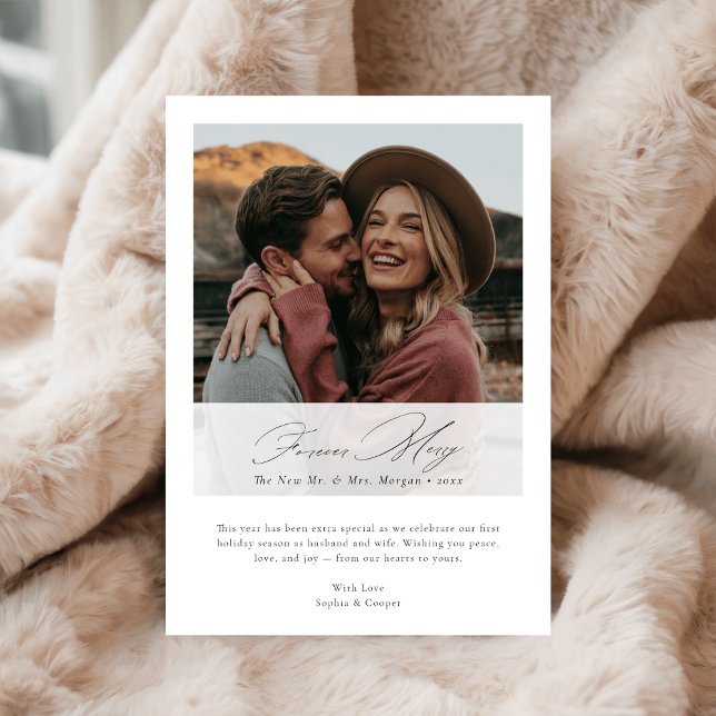Cartes Pour Fêtes Annuelles Elegant Forever Merry Christmas Newlywed Photo (Créateur téléchargé)