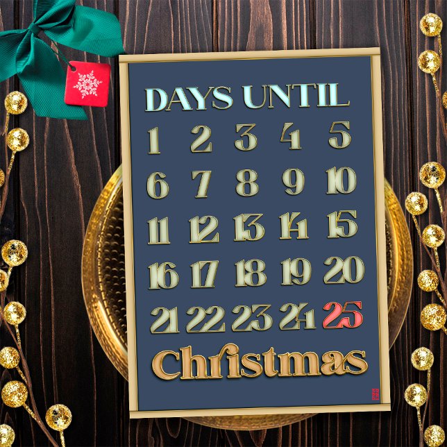 Cartes Pour Fêtes Annuelles Élégant Gold Christmas Compte à rebours Advent Cal (Front)