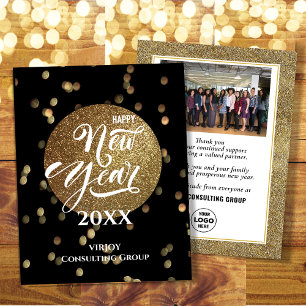 Cartes Pour Fêtes Annuelles Elegant Gold Confetti Festive Bokeh Business Photo