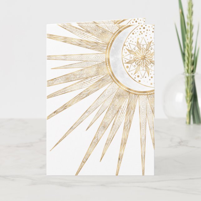 Cartes Pour Fêtes Annuelles Elegant Gold Doodles Sun Moon Mandala Design (Devant)
