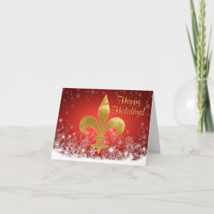 Cartes Pour Fêtes Annuelles Élégant Gold Fleur Red Holiday