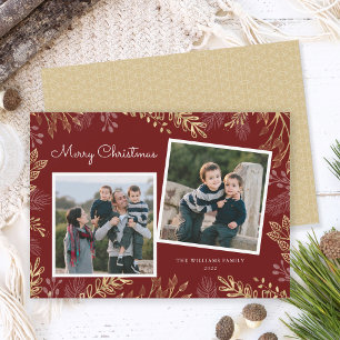 Cartes Pour Fêtes Annuelles Elégant Gold Green 2 Photos Peace Love & Joy