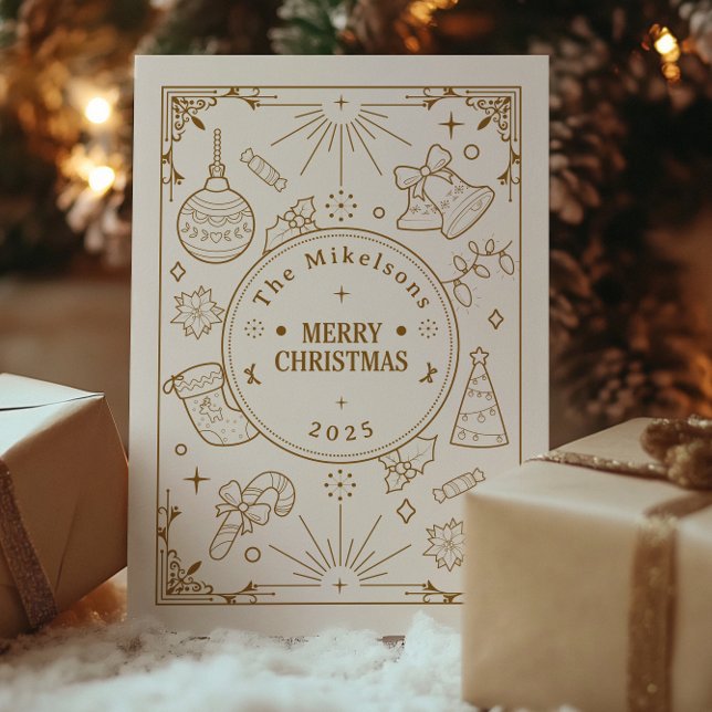 Cartes Pour Fêtes Annuelles Élégant Gold Line Art Noël (Créateur téléchargé)