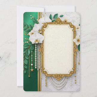 Cartes Pour Fêtes Annuelles Elegant Gold Ornate Frame with White Orchids & Pea