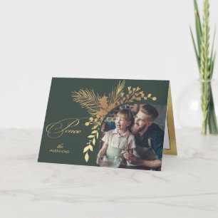 Cartes Pour Fêtes Annuelles Elégant Gold Peace Calligraphy Botanique Photo