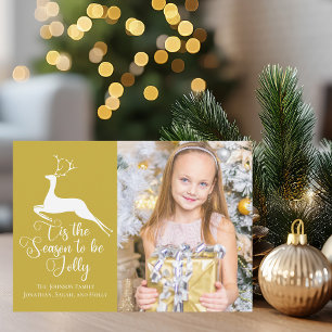 Cartes Pour Fêtes Annuelles Élégant Gold Reindeer Photo de famille de Noël