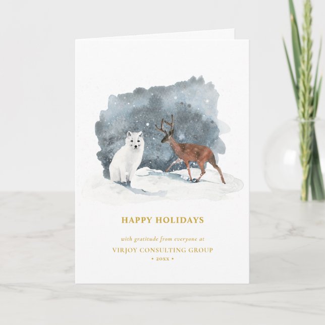 Cartes Pour Fêtes Annuelles Élégant Gold Script Arctic Winter Business (Devant)