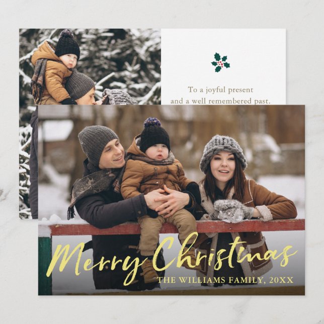 Cartes Pour Fêtes Annuelles Élégant Gold Script Joyeux Noël 2 Photo (Devant / Derrière)