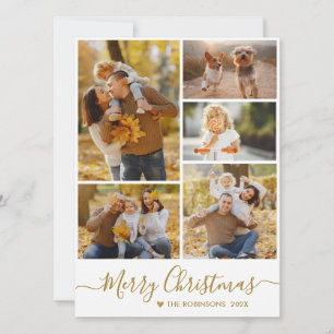 Cartes Pour Fêtes Annuelles Élégant Gold Script Photo Collage Noël