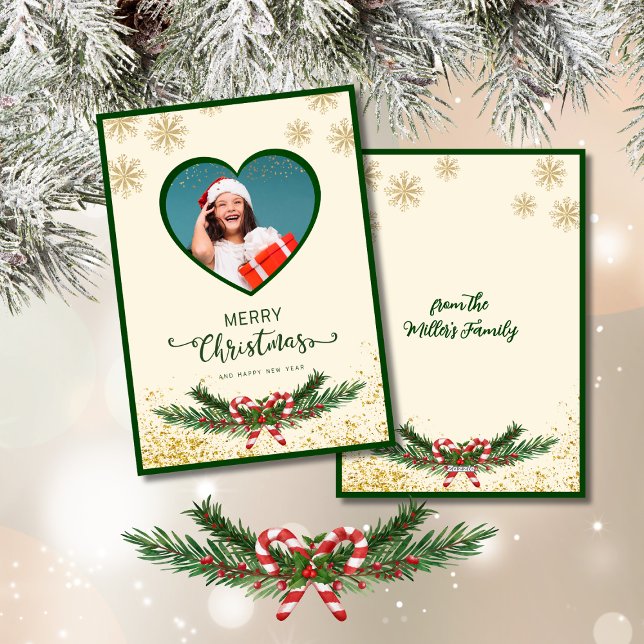 Cartes Pour Fêtes Annuelles Élégant Gold Snowflake Noël Photo de bienvenue (Créateur téléchargé)