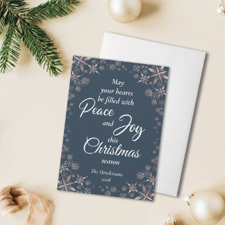 Cartes Pour Fêtes Annuelles Elégant Gold Snowflakes Peace Joy Navy Blue