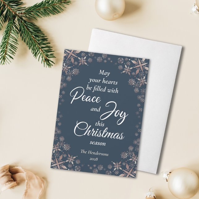 Cartes Pour Fêtes Annuelles Elégant Gold Snowflakes Peace Joy Navy Blue (Créateur téléchargé)