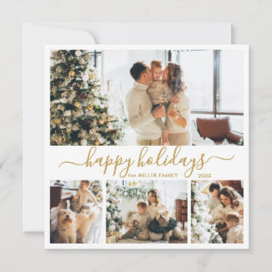 Cartes Pour Fêtes Annuelles Elegant Gold White 4 Photo Collage Happy