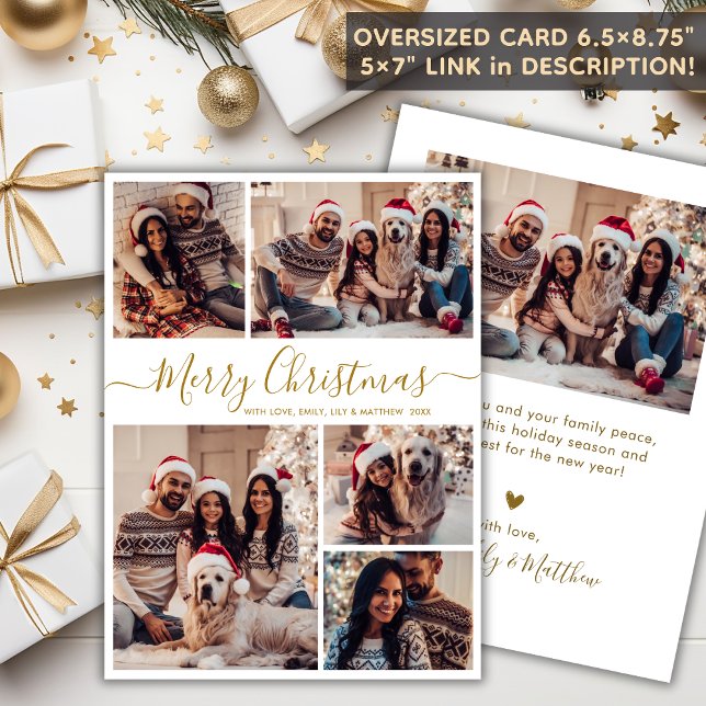 Cartes Pour Fêtes Annuelles Elégant Gold White 5 Photo Collage Noël (Créateur téléchargé)