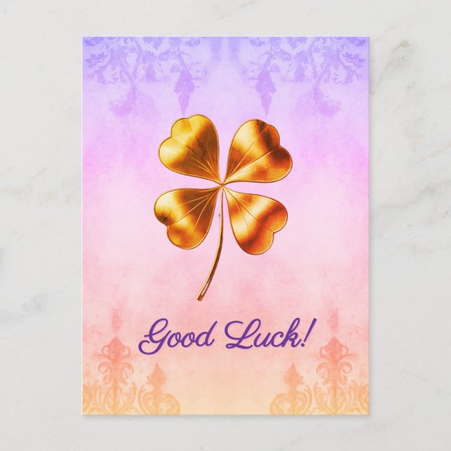 Cartes Pour Fêtes Annuelles Elégant Golden Quatre Leaf Clover Good Luck Postca (Devant)