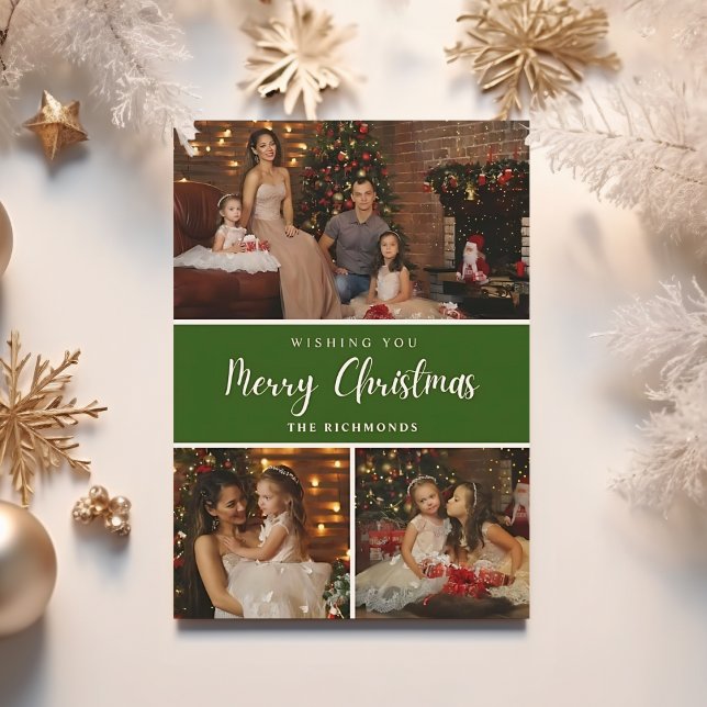 Cartes Pour Fêtes Annuelles Elégant Green 5 photo collage Joyeux Noël (Créateur téléchargé)