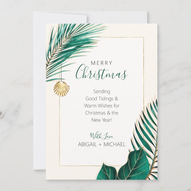Cartes Pour Fêtes Annuelles Elégant Green et Gold Beach Tropical Christmas (Devant)