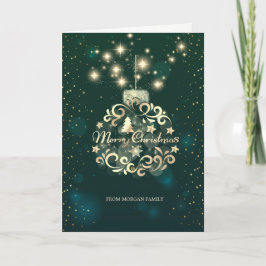 Cartes Pour Fêtes Annuelles Elégant Green, Faux Gold Christmas Ball