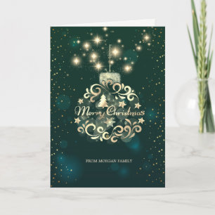 Cartes Pour Fêtes Annuelles Elégant Green, Faux Gold Christmas Ball