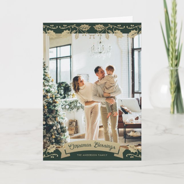Cartes Pour Fêtes Annuelles Elegant Green Gold Christian Photo (Devant)