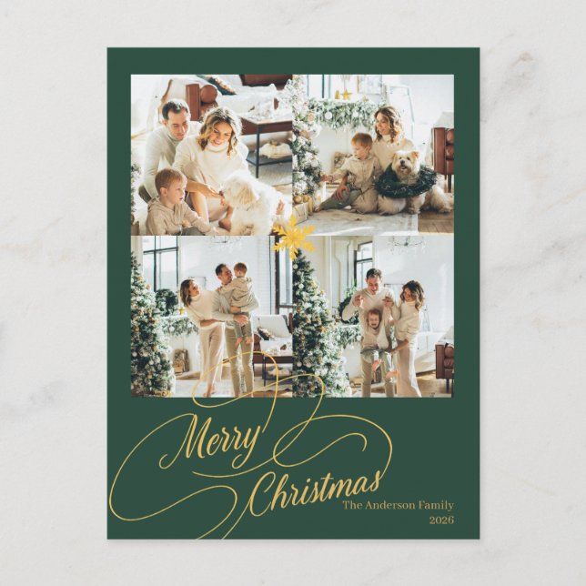 Cartes Pour Fêtes Annuelles Elegant Green & Gold Merry Christmas Photo -  (Devant)