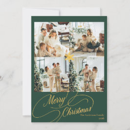 Cartes Pour Fêtes Annuelles Elegant Green & Gold Merry Christmas Photo - 