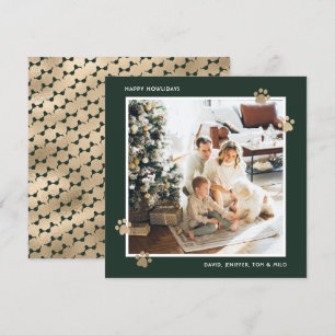Cartes Pour Fêtes Annuelles Elégant Green Gold Paw Photo Happy Howlidays