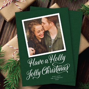 Cartes Pour Fêtes Annuelles Élégant Green Holly Jolly Script photo