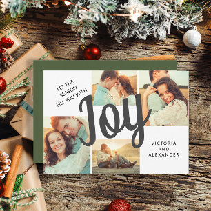 Cartes Pour Fêtes Annuelles Elégant Green Joy Script Holiday 4 Photo