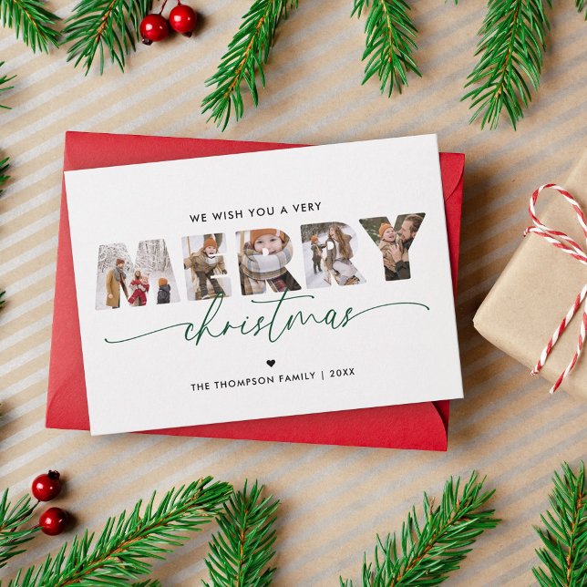 Cartes Pour Fêtes Annuelles Elégant Green Joyeux Noël Photo Collage (Créateur téléchargé)