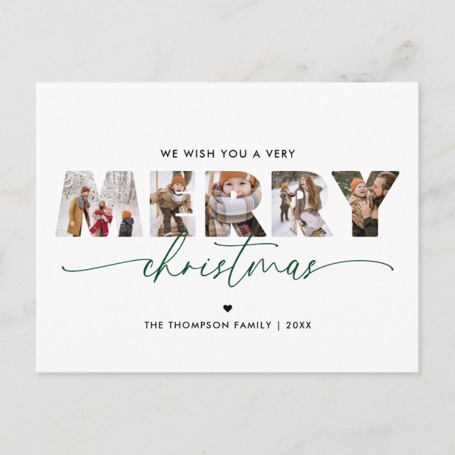 Cartes Pour Fêtes Annuelles Elégant Green Joyeux Noël Photo Collage (Devant)