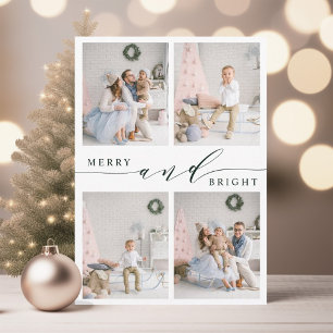 Cartes Pour Fêtes Annuelles Elégant Green Merry & Bright 4 Photo Collage