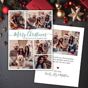 Cartes Pour Fêtes Annuelles Élégant Green Script 5 Photo Collage Noël