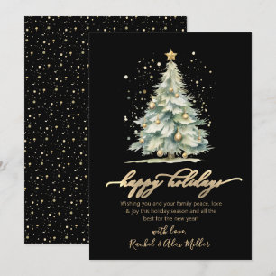 Cartes Pour Fêtes Annuelles Elégant Happy Holidays Gold Script Tree non photo