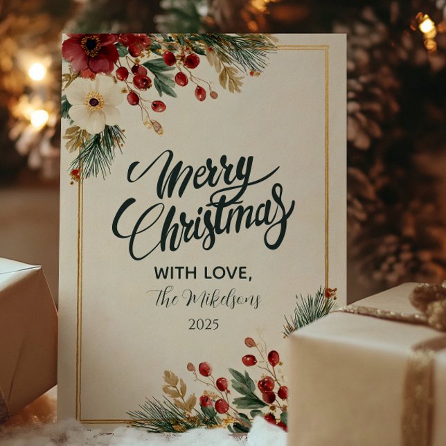 Cartes Pour Fêtes Annuelles Élégant hiver Floral Joyeux Noël (Créateur téléchargé)