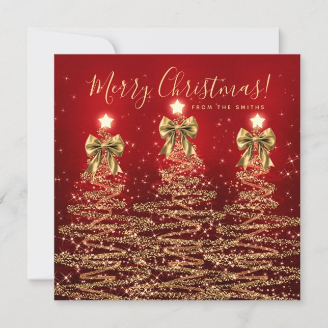 Cartes Pour Fêtes Annuelles Elegant Holiday Gold Red Christmas Trees Greeting  (Devant)