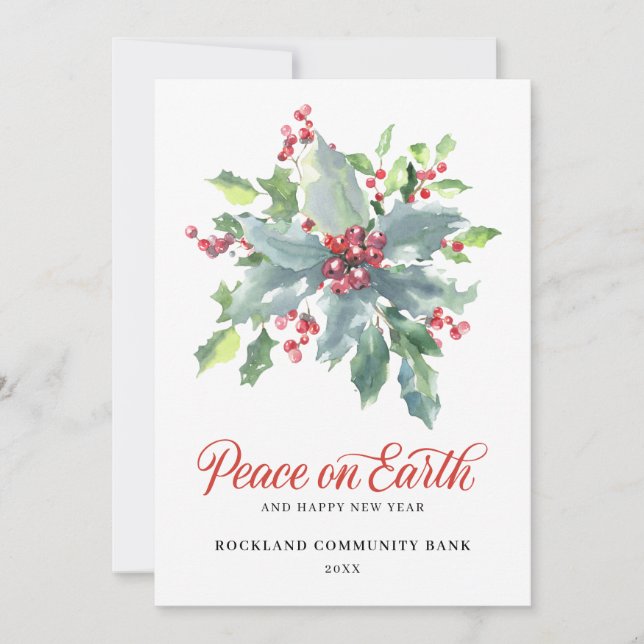 Cartes Pour Fêtes Annuelles Elegant Holly Berries Non-Photo 2022 Entreprise (Devant)