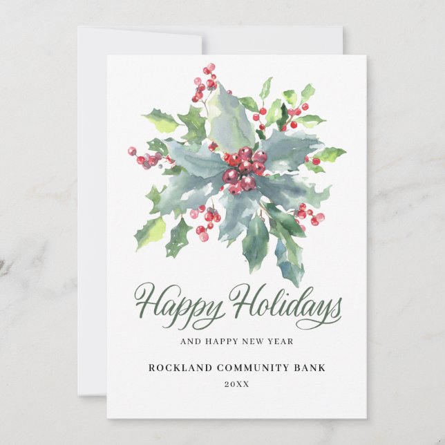 Cartes Pour Fêtes Annuelles Elegant Holly Berries Non-Photo 2022 Entreprise (Devant)