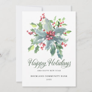 Cartes Pour Fêtes Annuelles Elegant Holly Berries Non-Photo 2022 Entreprise