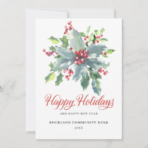 Cartes Pour Fêtes Annuelles Elegant Holly Berries Non-Photo 2024 Entreprise