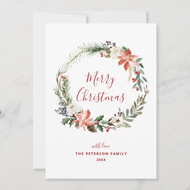 Cartes Pour Fêtes Annuelles Elegant Holly Berry | Couronne de Poinsettia non p (Devant)