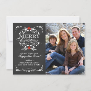 Cartes Pour Fêtes Annuelles Elegant Holly Chalkboard Christmas Photo Flat Card